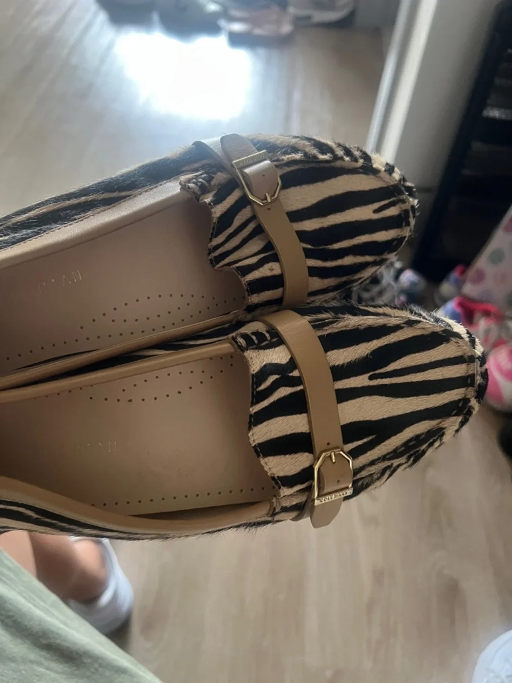 Cole Haan Kids Zebra-Print Moccasins with Tan Trim